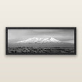 Ruapehu, The Floating Volcano, black and white framed metallic canvas print, Black frame. New Zealand fine art wall art by Stephen Milner.