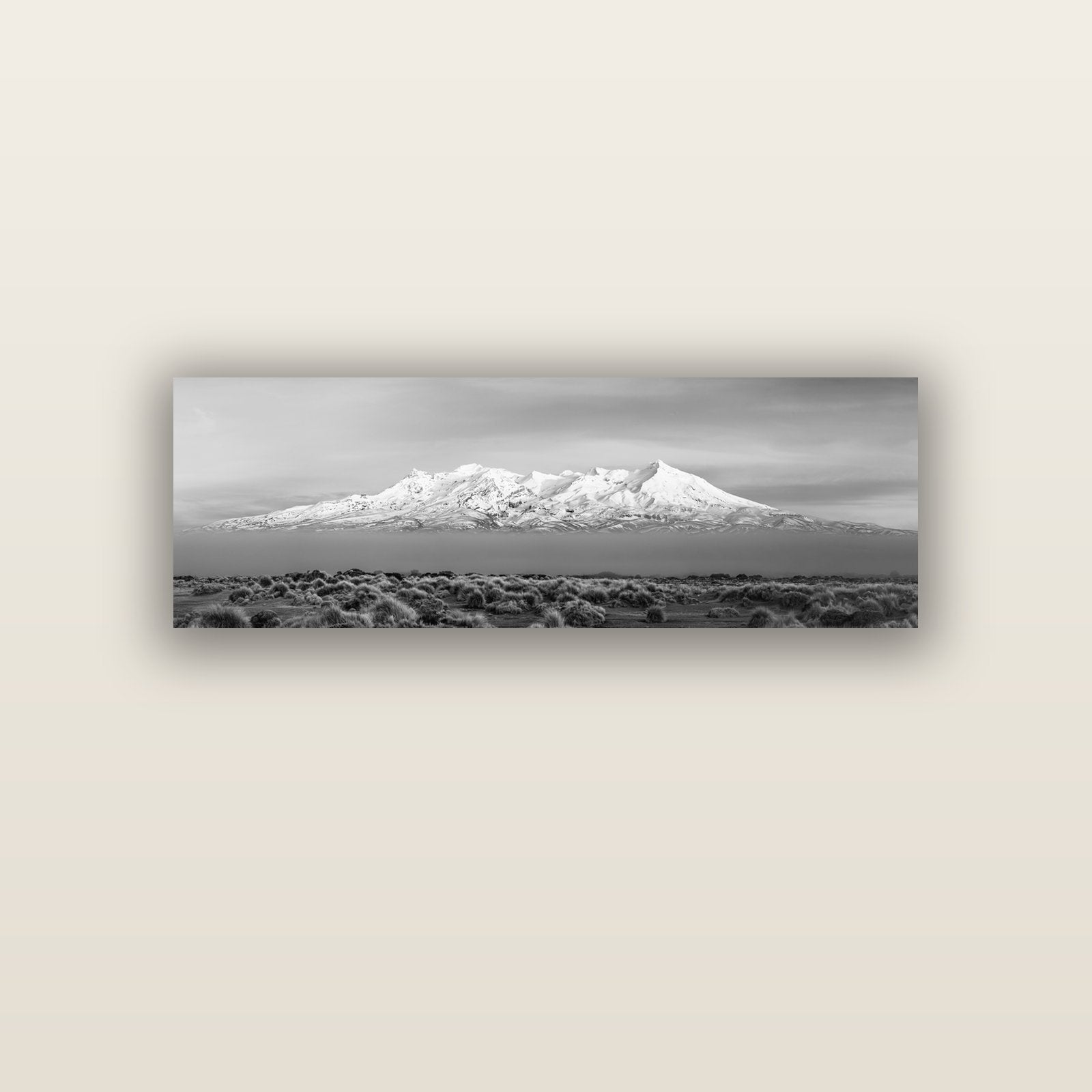 Ruapehu, The Floating Volcano — acrylic glass print, 122 × 41 cm. New Zealand fine art landscape wall art by Stephen Milner.