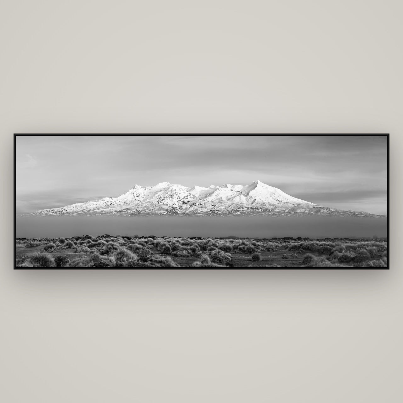 Ruapehu, The Floating Volcano — ArtBox Black, 198×70 cm. New Zealand fine art wall art by Stephen Milner.