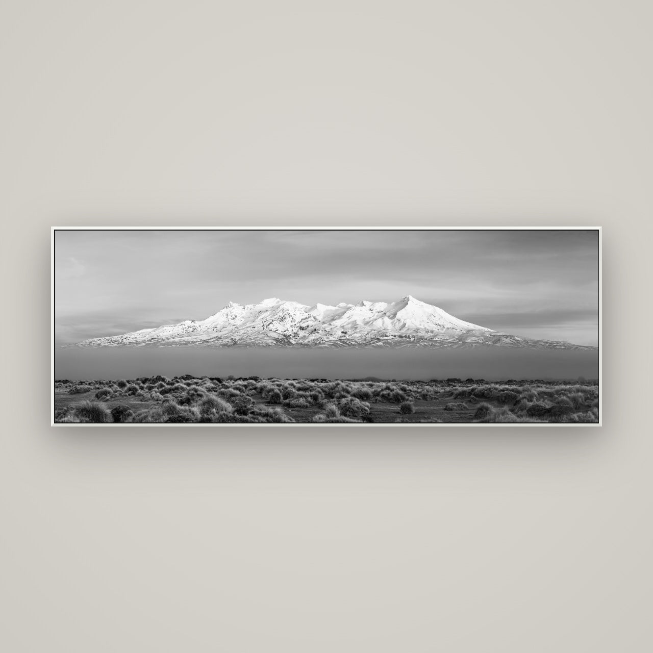 Ruapehu, The Floating Volcano — ArtBox White, 170×60 cm. New Zealand fine art wall art by Stephen Milner.