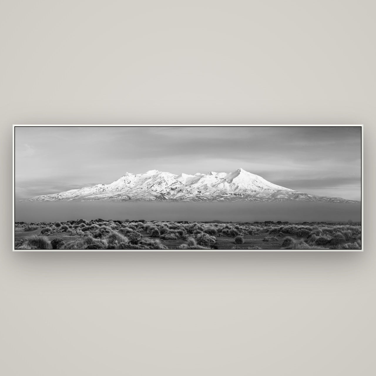 Ruapehu, The Floating Volcano — ArtBox White, 198×70 cm. New Zealand fine art wall art by Stephen Milner.