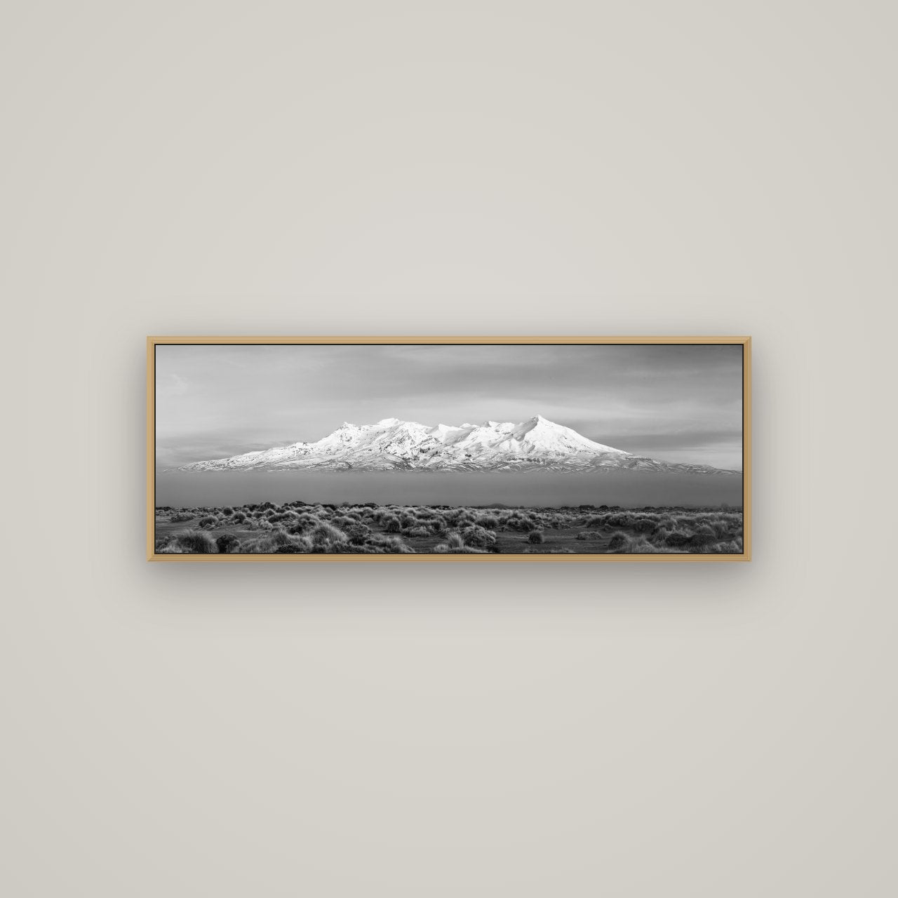 Ruapehu, The Floating Volcano, Basel Natural Oak, 113×40 cm. New Zealand fine art wall art by Stephen Milner.