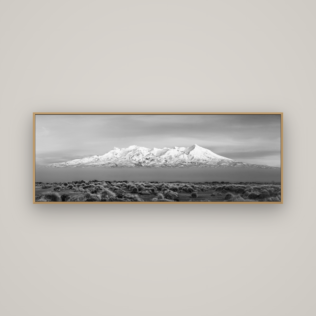Ruapehu, The Floating Volcano, Basel Natural Oak, 170×60 cm. New Zealand fine art wall art by Stephen Milner.