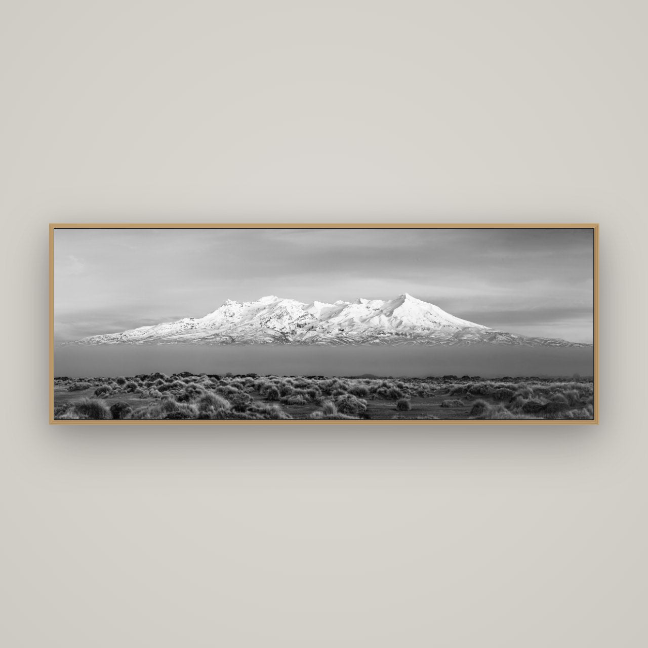 Ruapehu, The Floating Volcano, Basel Natural Oak, 170×60 cm. New Zealand fine art wall art by Stephen Milner.