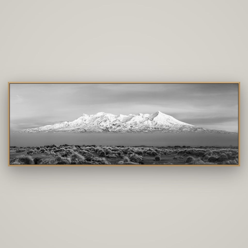Ruapehu, The Floating Volcano, Basel Natural Oak, 198×70 cm. New Zealand fine art wall art by Stephen Milner.