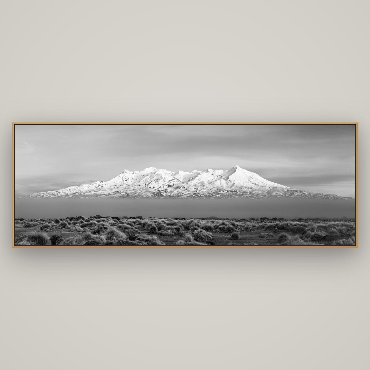 Ruapehu, The Floating Volcano, Basel Natural Oak, 198×70 cm. New Zealand fine art wall art by Stephen Milner.