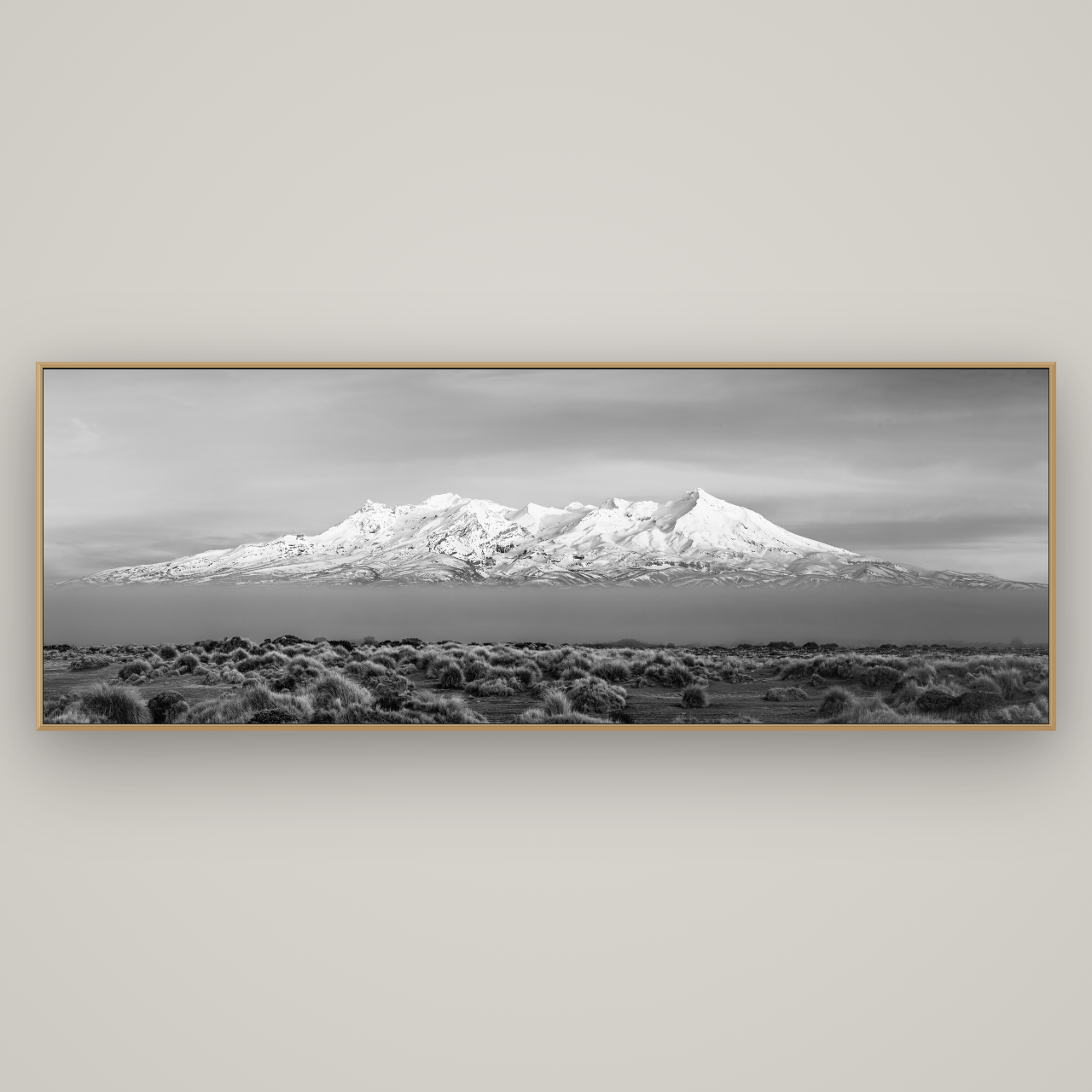 Ruapehu, The Floating Volcano, Basel Natural Oak, 227×80 cm. New Zealand fine art wall art by Stephen Milner.