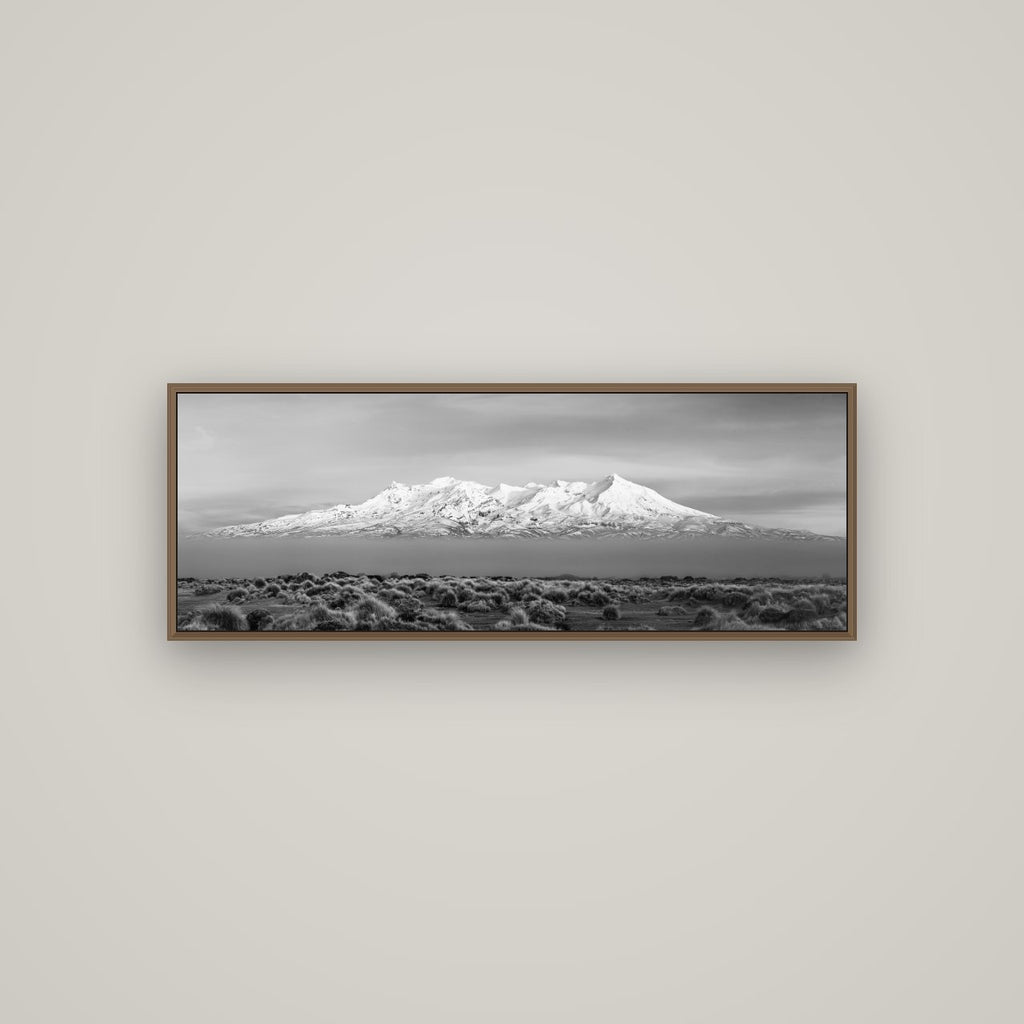 Ruapehu, The Floating Volcano, Basel Walnut, 113×40 cm. New Zealand fine art wall art by Stephen Milner.