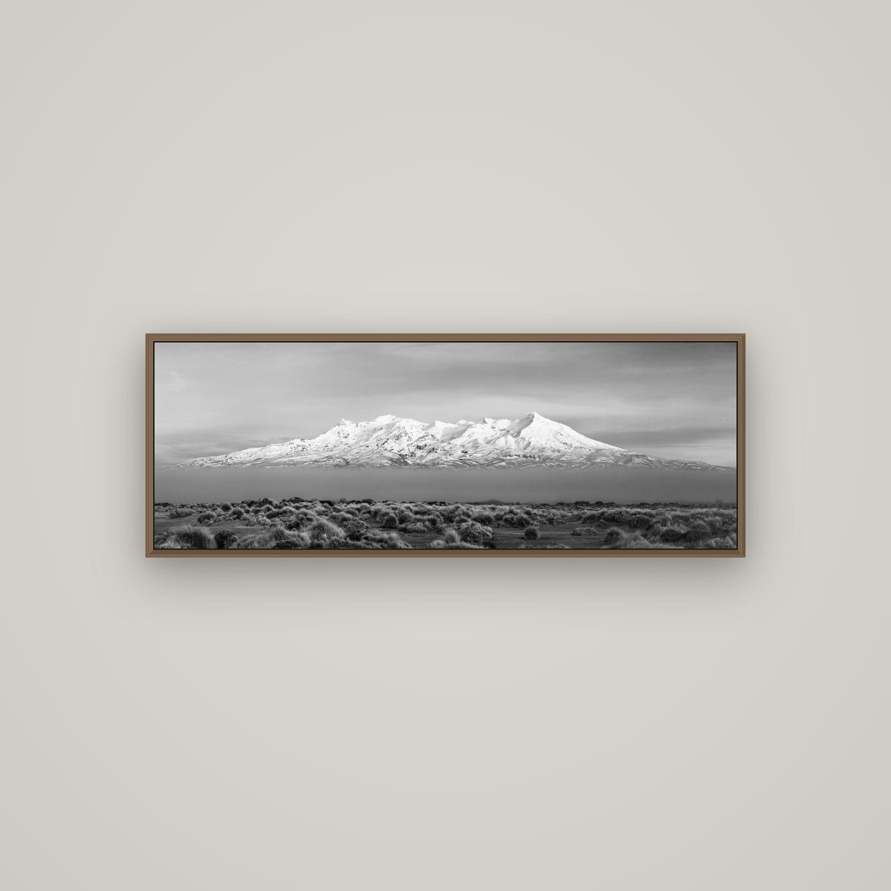 Ruapehu, The Floating Volcano, Basel Walnut, 113×40 cm. New Zealand fine art wall art by Stephen Milner.