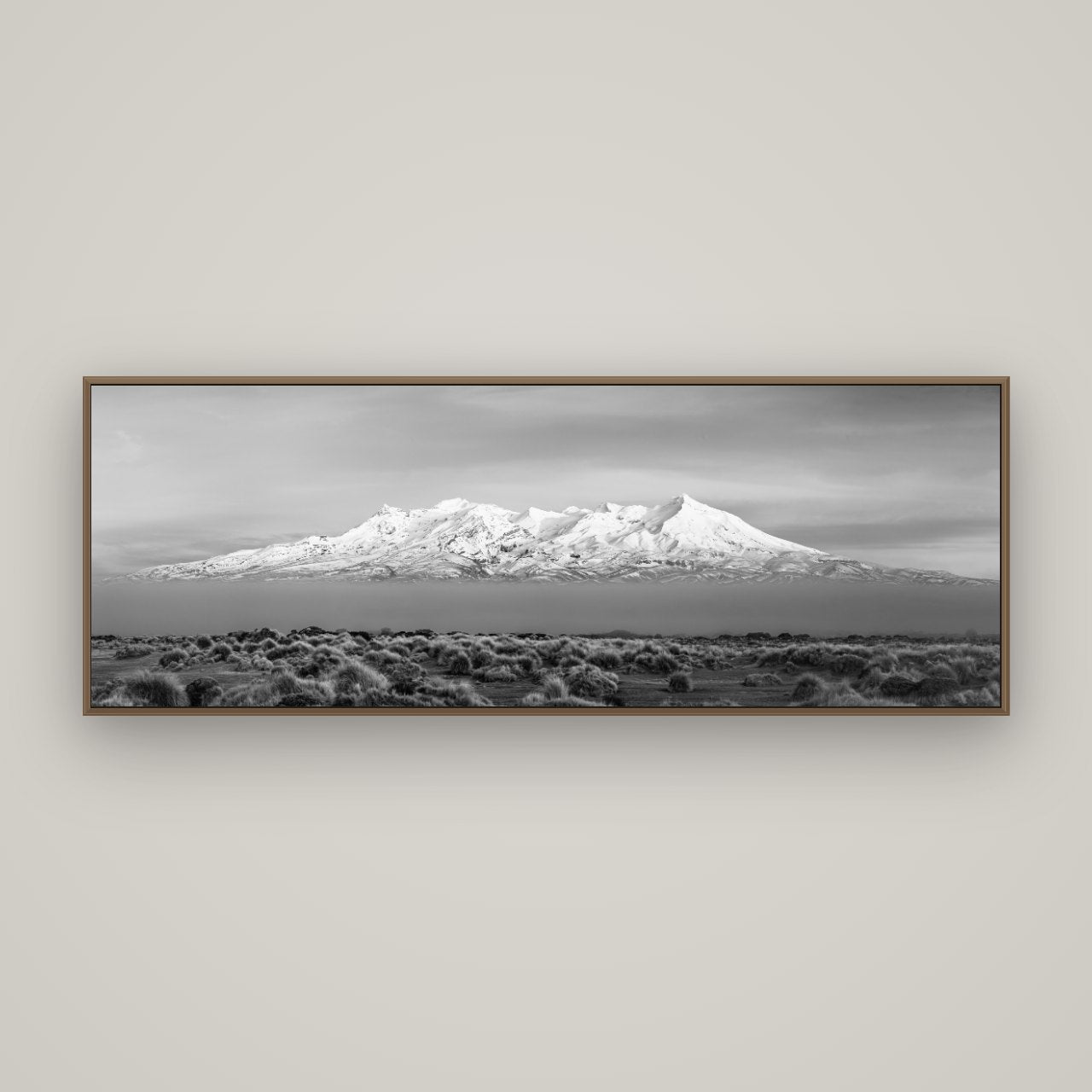 Ruapehu, The Floating Volcano, Basel Walnut, 170×60 cm. New Zealand fine art wall art by Stephen Milner.