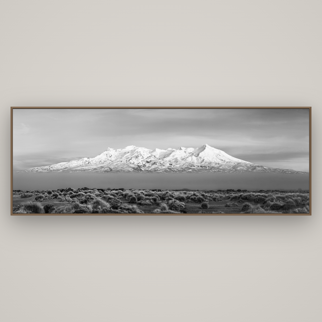 Ruapehu, The Floating Volcano, Basel Walnut, 227×80 cm. New Zealand fine art wall art by Stephen Milner.
