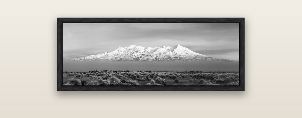 Ruapehu, The Floating Volcano — black float frame framed canvas print. New Zealand fine art landscape wall art by Stephen Milner.