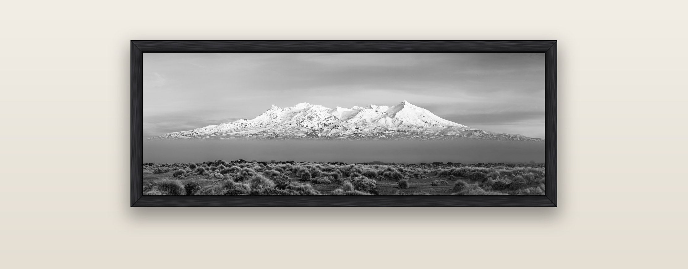 Ruapehu, The Floating Volcano — black float frame framed canvas print. New Zealand fine art landscape wall art by Stephen Milner.