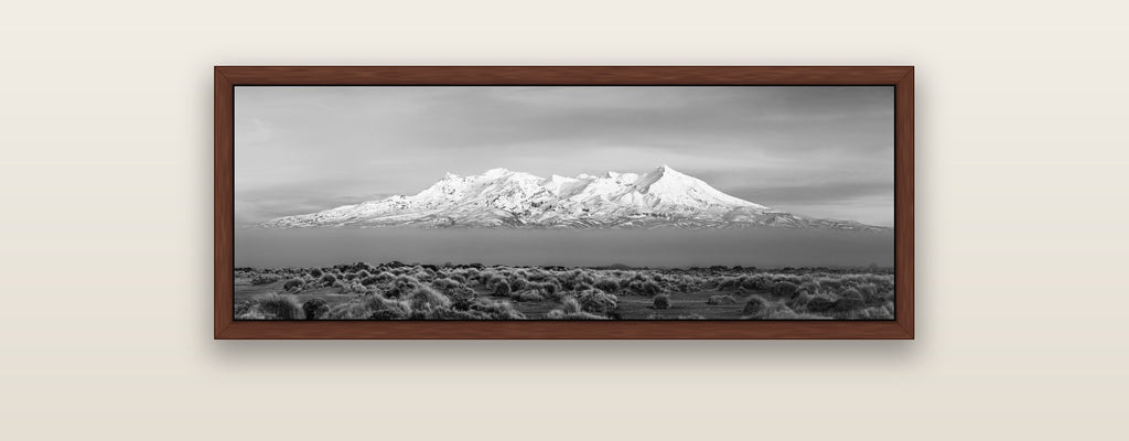 Ruapehu, The Floating Volcano — brown float frame framed canvas print. New Zealand fine art landscape wall art by Stephen Milner.