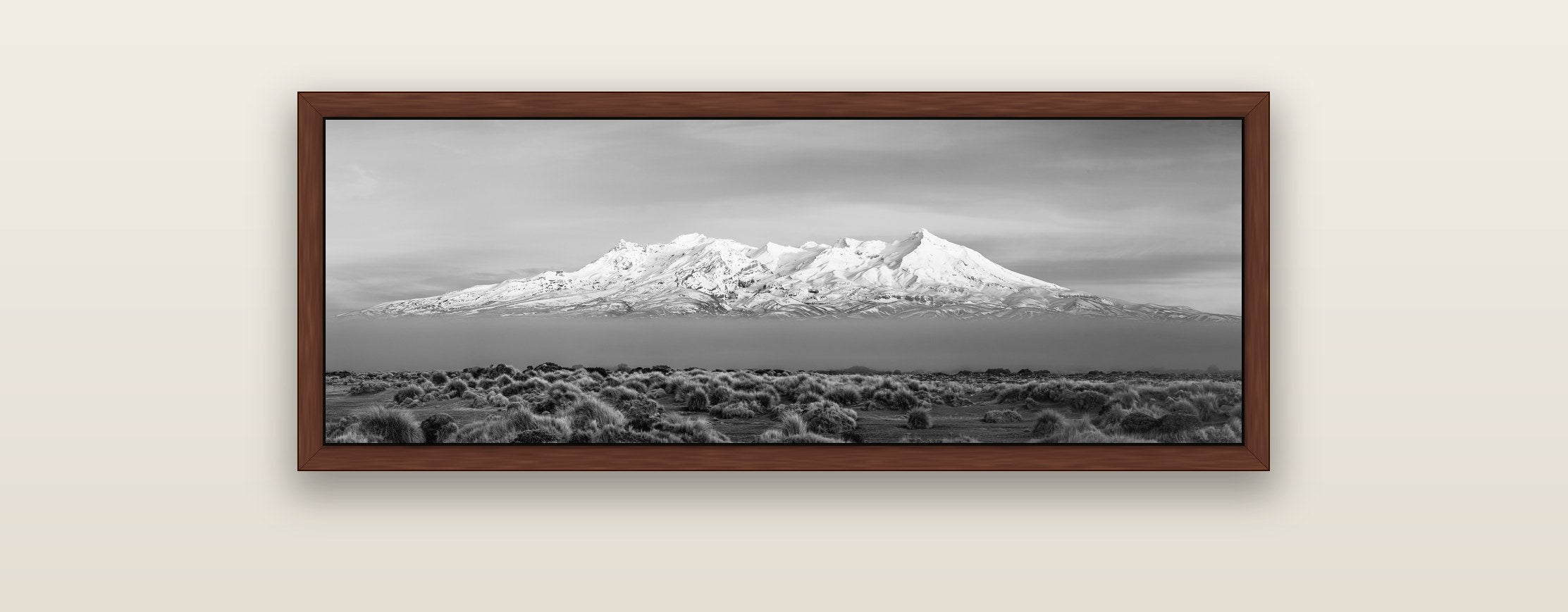 Ruapehu, The Floating Volcano — brown float frame framed canvas print. New Zealand fine art landscape wall art by Stephen Milner.