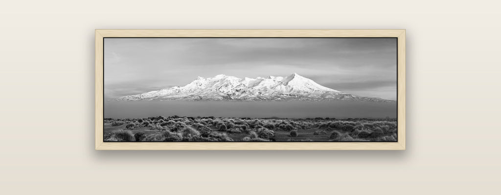 Ruapehu, The Floating Volcano — natural float frame framed canvas print. New Zealand fine art landscape wall art by Stephen Milner.