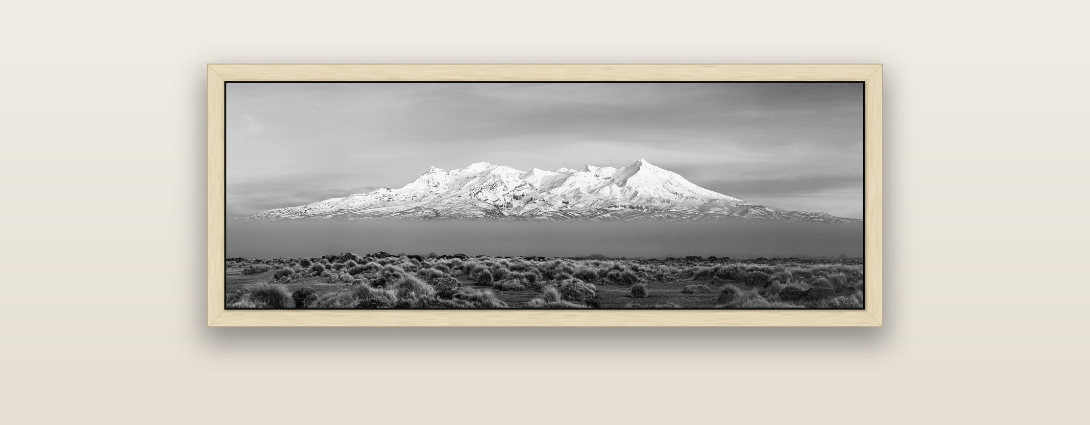 Ruapehu, The Floating Volcano — natural float frame framed canvas print. New Zealand fine art landscape wall art by Stephen Milner.