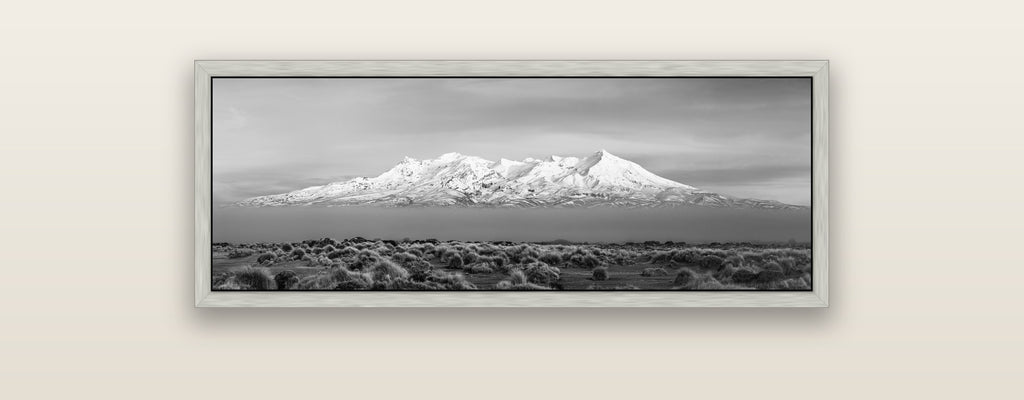 Ruapehu, The Floating Volcano — silver float frame framed canvas print. New Zealand fine art landscape wall art by Stephen Milner.