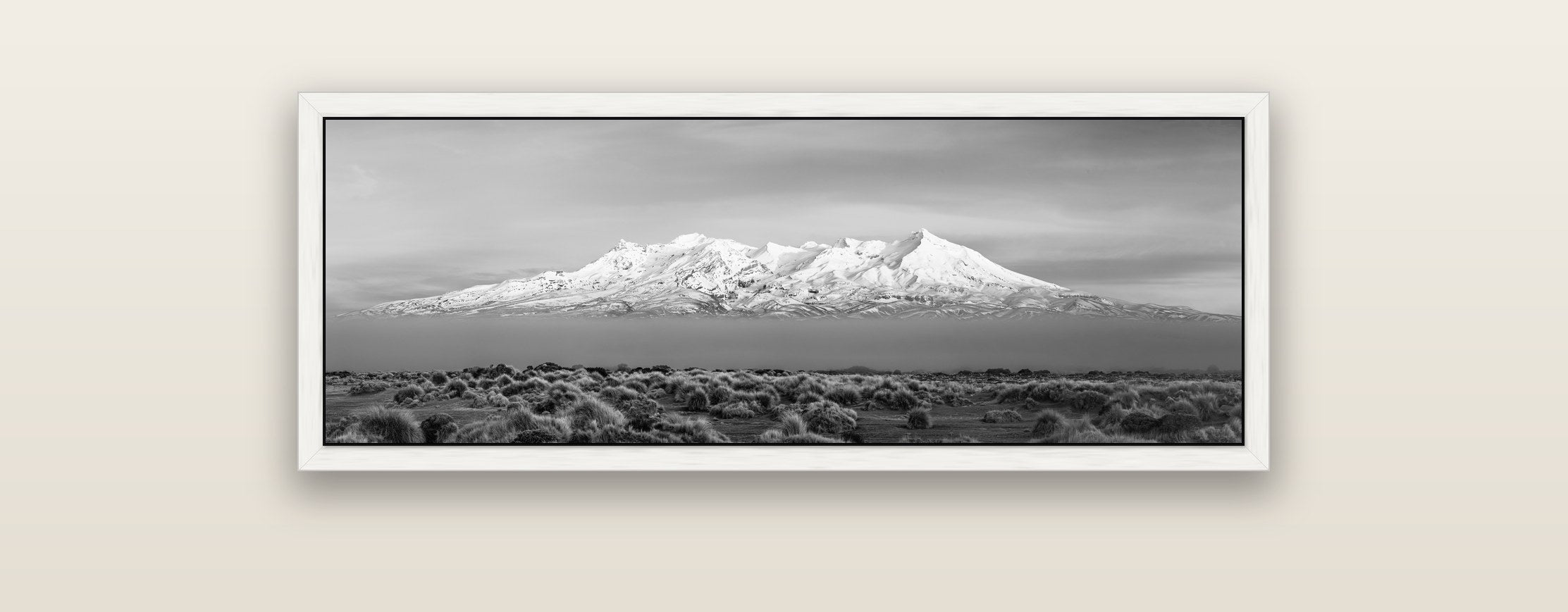 Ruapehu, The Floating Volcano — white float frame framed canvas print. New Zealand fine art landscape wall art by Stephen Milner.