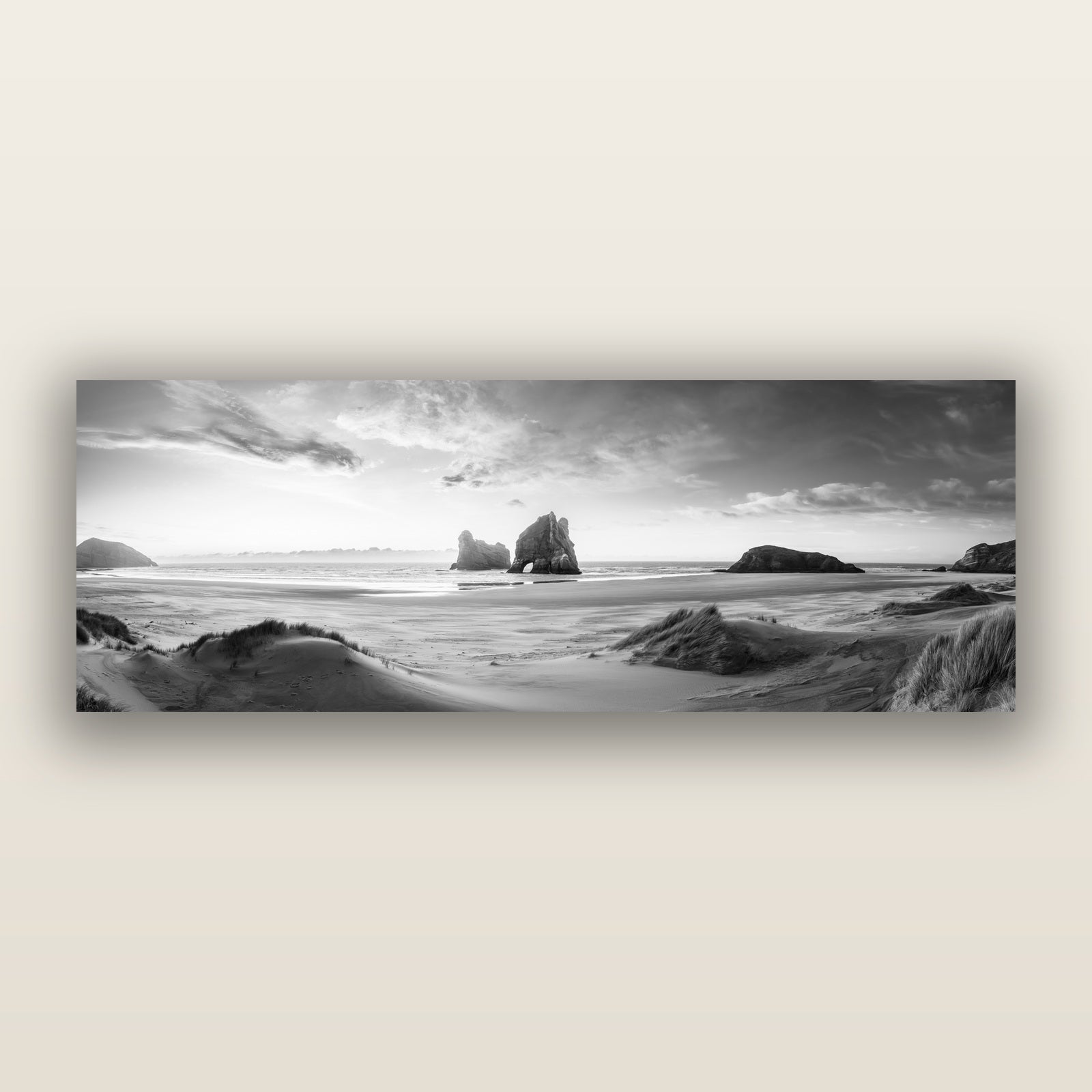 Sands of Time, Wharariki Beach, black and white frameless acrylic glass print. New Zealand fine art photography by Stephen Milner.
