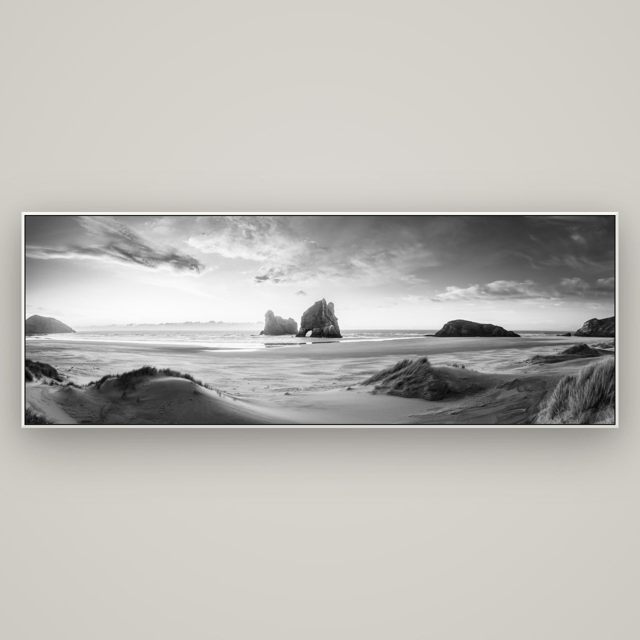 Sands of Time, Wharariki Beach — ArtBox White, 198×70 cm. New Zealand fine art wall art by Stephen Milner.