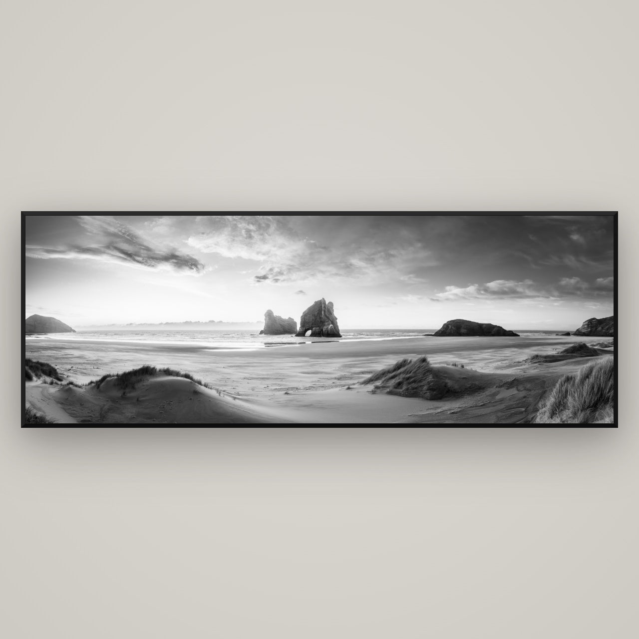 Sands of Time, Wharariki Beach — Basel Black, 198×70 cm. New Zealand fine art wall art by Stephen Milner.