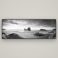 Sands of Time, Wharariki Beach — Basel Black Matte, 227×80 cm. New Zealand fine art wall art by Stephen Milner.