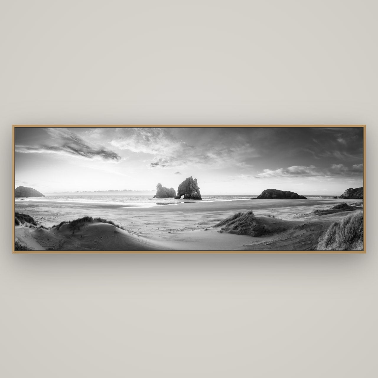 Sands of Time, Wharariki Beach, Basel Natural Oak, 198×70 cm. New Zealand fine art wall art by Stephen Milner.