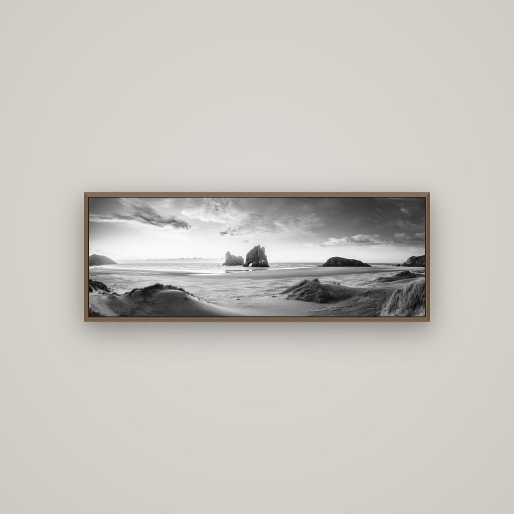 Sands of Time, Wharariki Beach, Basel Walnut, 113×40 cm. New Zealand fine art wall art by Stephen Milner.
