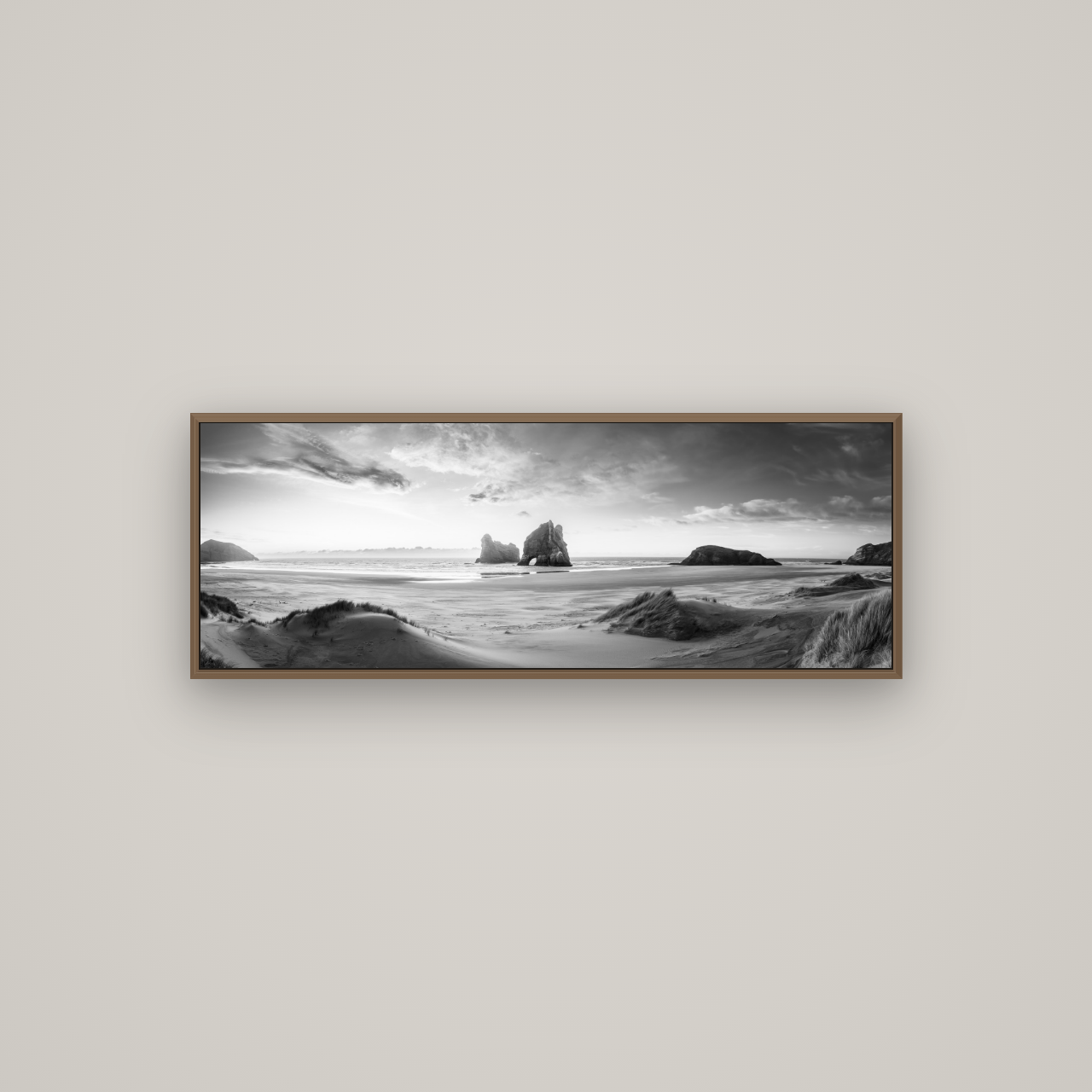 Sands of Time, Wharariki Beach, Basel Walnut, 113×40 cm. New Zealand fine art wall art by Stephen Milner.