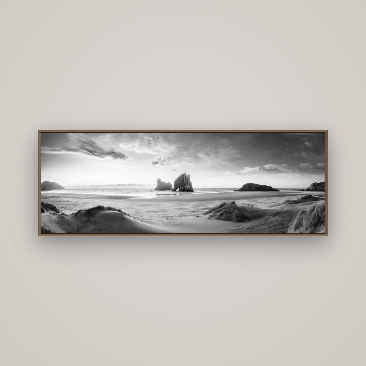 Sands of Time, Wharariki Beach, Basel Walnut, 170×60 cm. New Zealand fine art wall art by Stephen Milner.