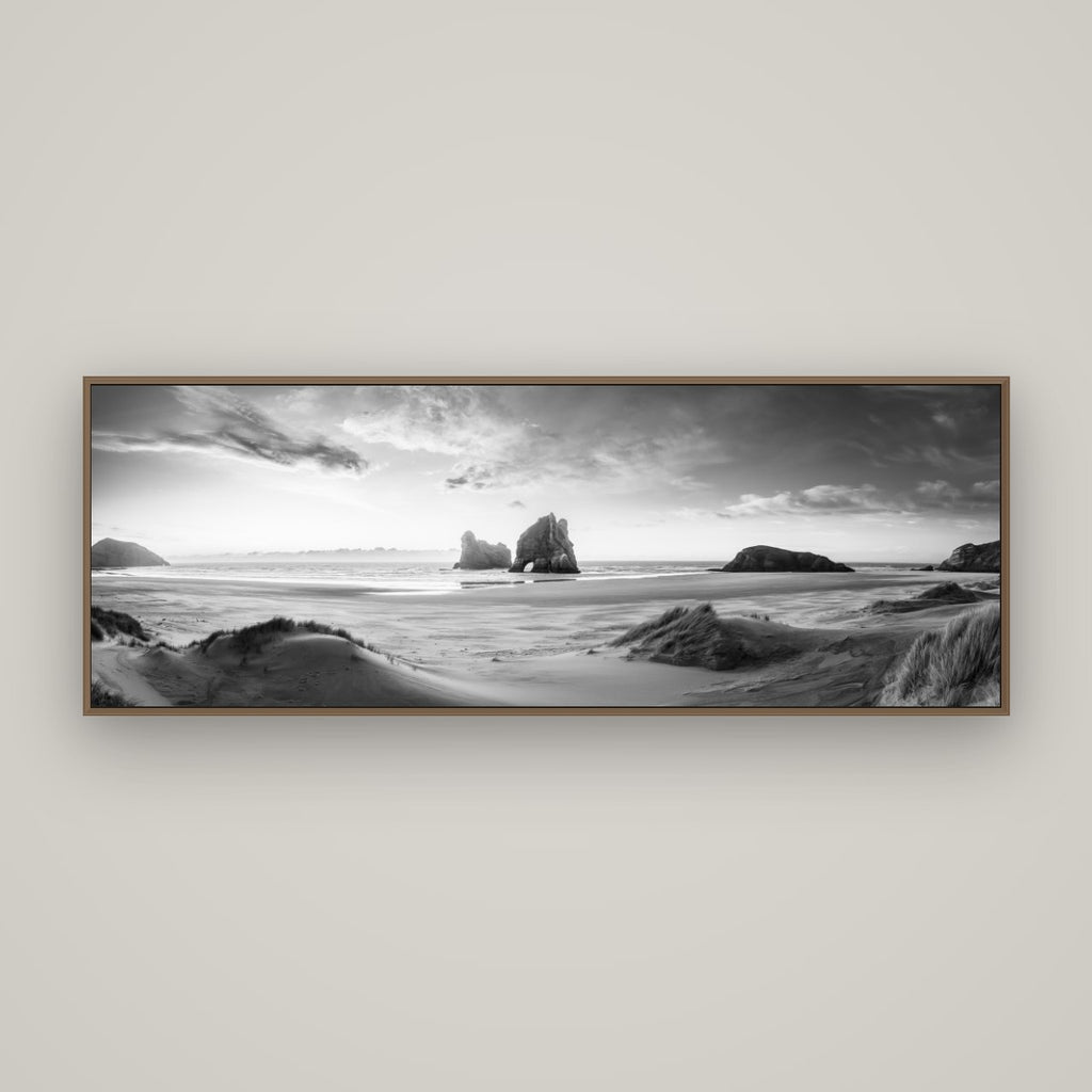 Sands of Time, Wharariki Beach, Basel Walnut, 170×60 cm. New Zealand fine art wall art by Stephen Milner.