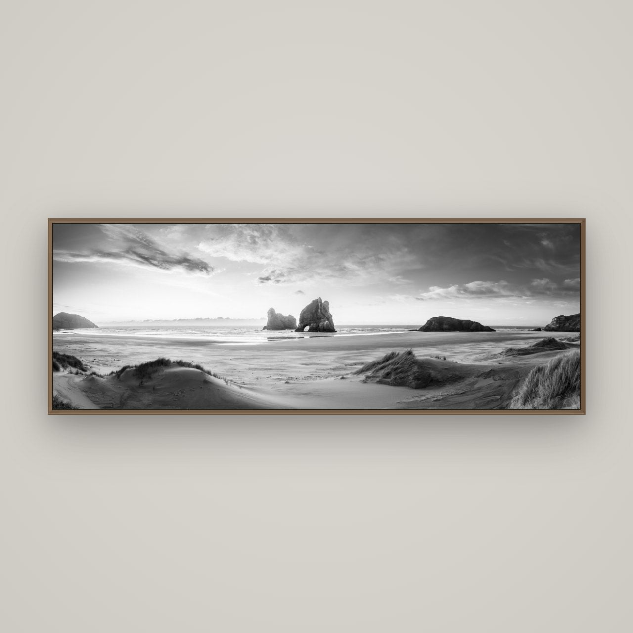 Sands of Time, Wharariki Beach, Basel Walnut, 170×60 cm. New Zealand fine art wall art by Stephen Milner.