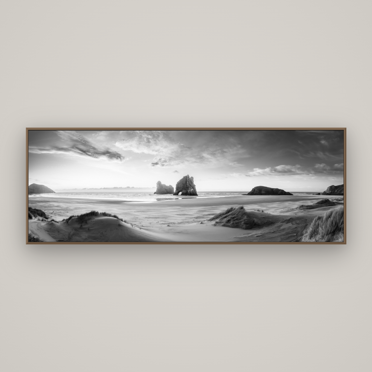 Sands of Time, Wharariki Beach, Basel Walnut, 198×70 cm. New Zealand fine art wall art by Stephen Milner.
