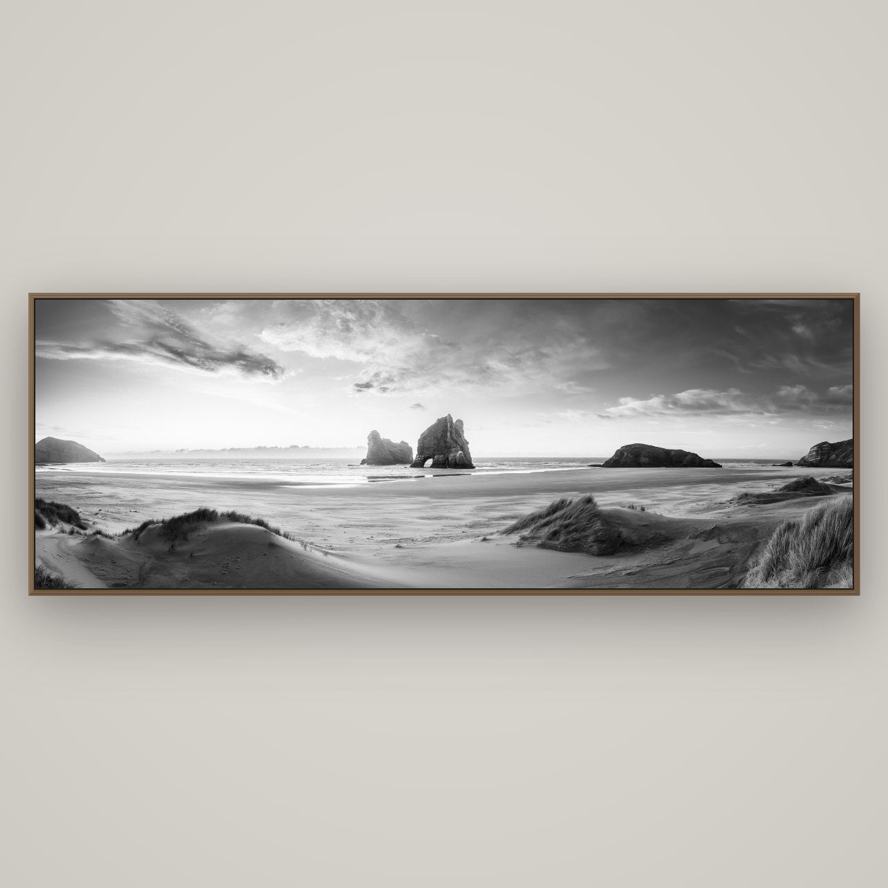 Sands of Time, Wharariki Beach, Basel Walnut, 198×70 cm. New Zealand fine art wall art by Stephen Milner.