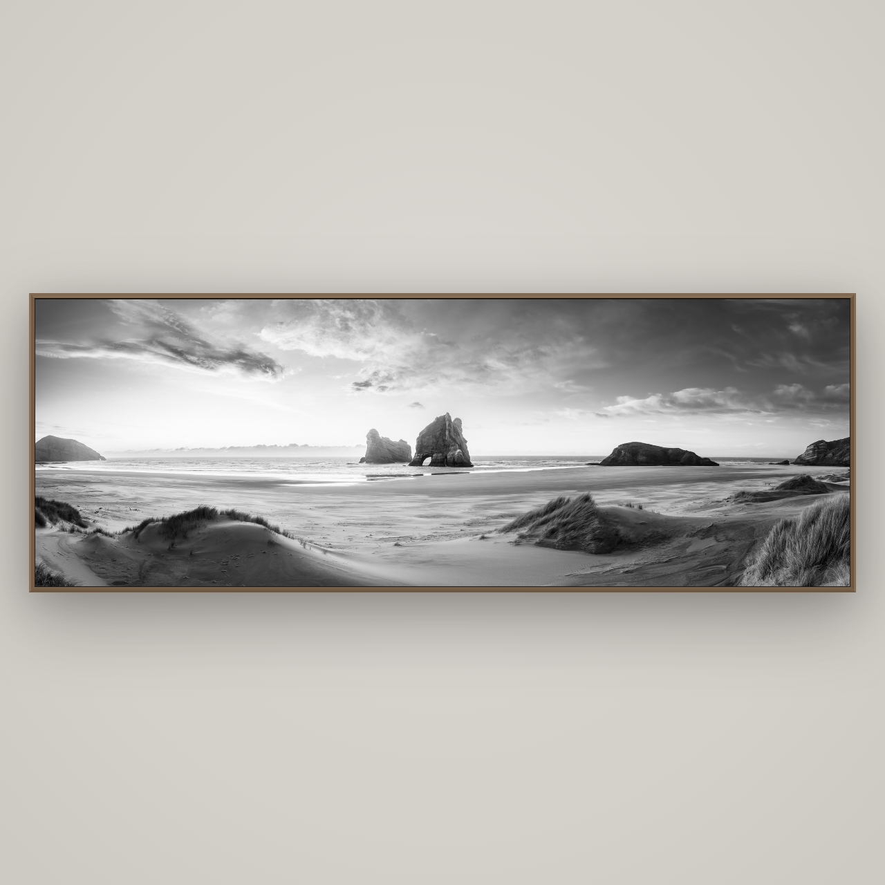 Sands of Time, Wharariki Beach, Basel Walnut, 227×80 cm. New Zealand fine art wall art by Stephen Milner.