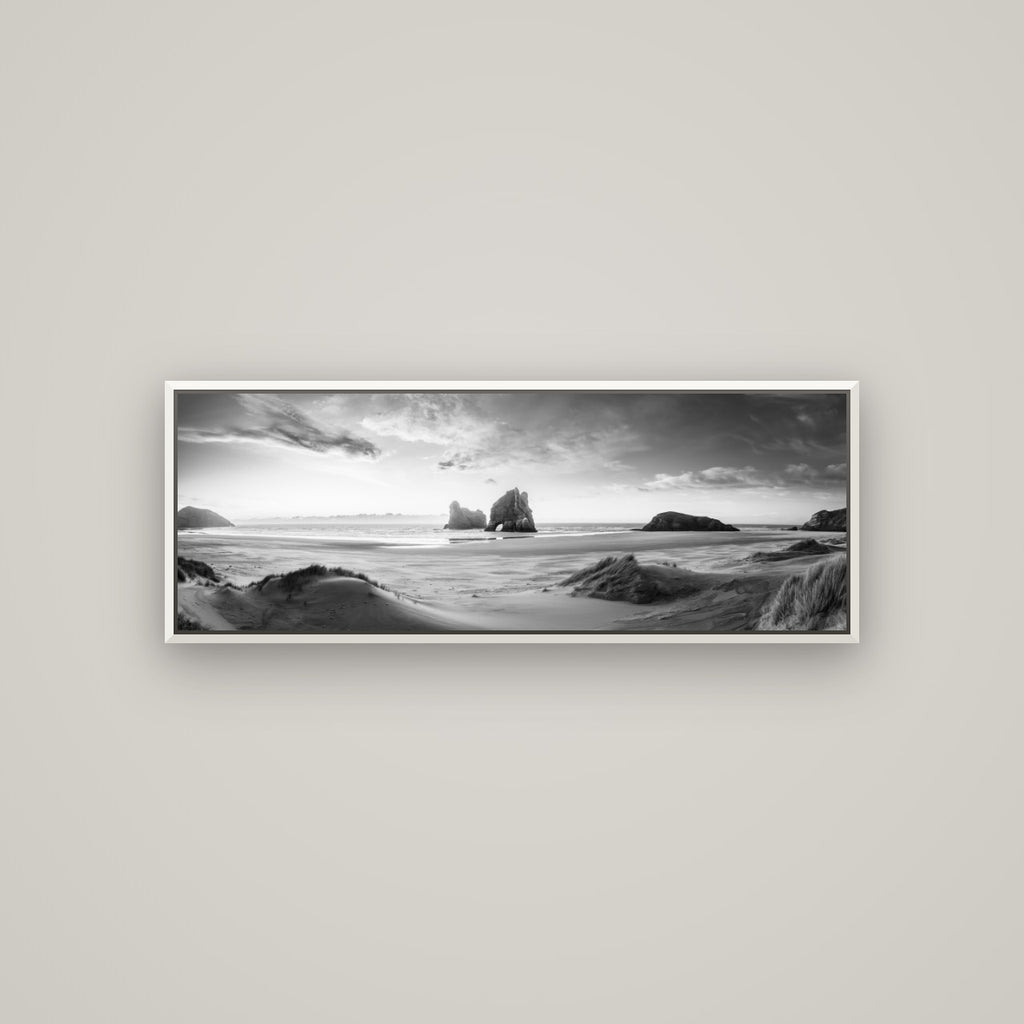 Sands of Time, Wharariki Beach — Basel White, 113×40 cm. New Zealand fine art wall art by Stephen Milner.