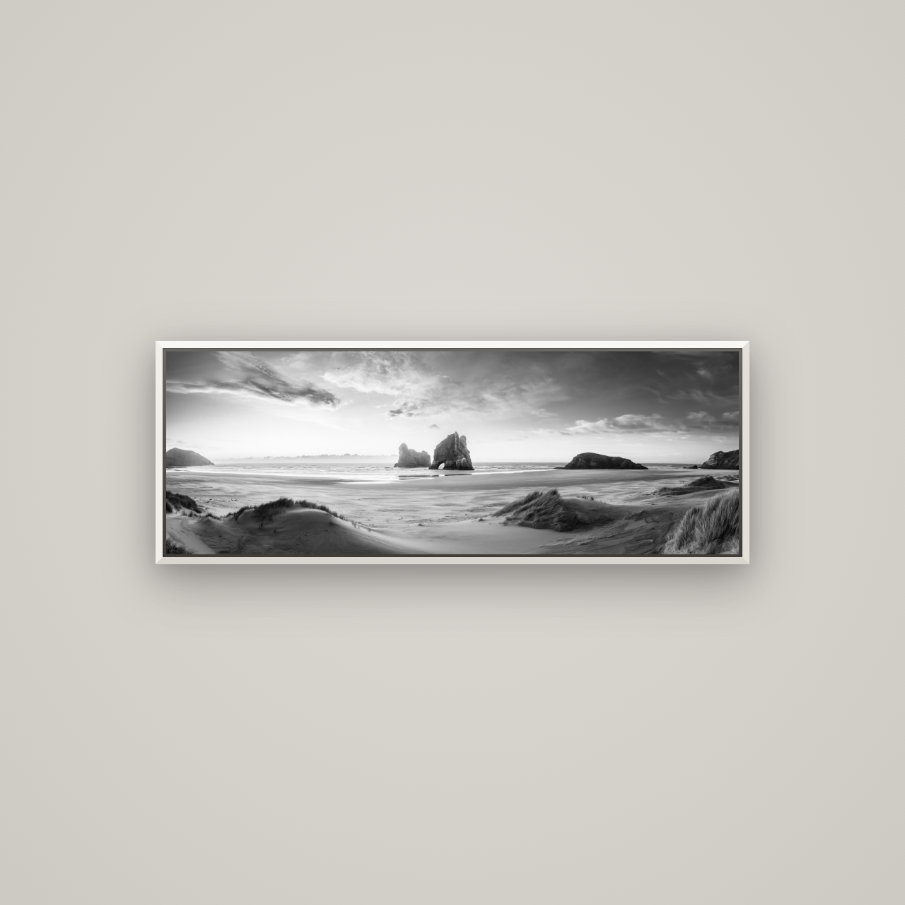 Sands of Time, Wharariki Beach — Basel White, 113×40 cm. New Zealand fine art wall art by Stephen Milner.