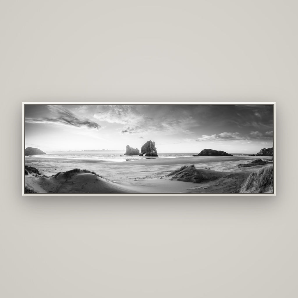 Sands of Time, Wharariki Beach — Basel White, 170×60 cm. New Zealand fine art wall art by Stephen Milner.