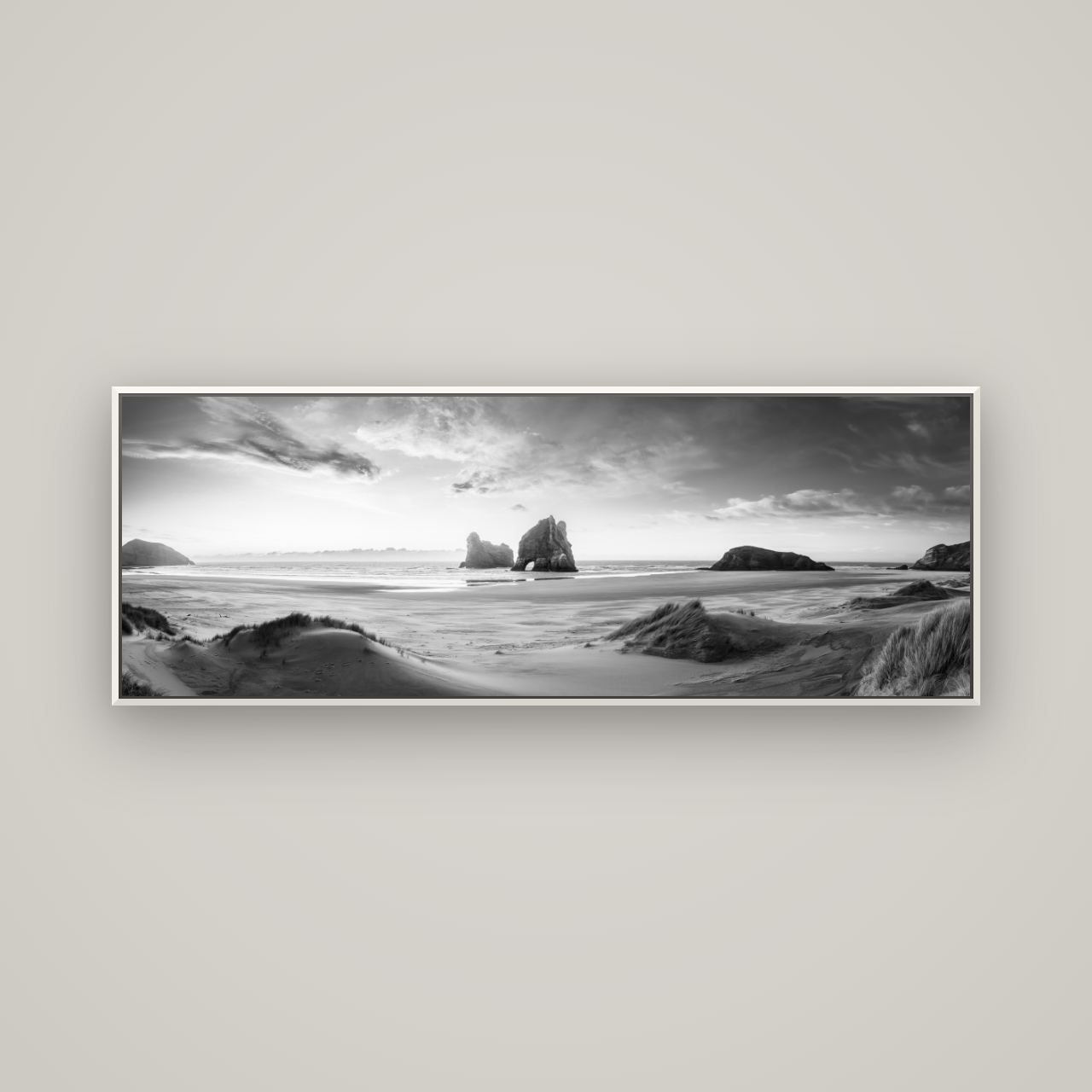 Sands of Time, Wharariki Beach — Basel White, 170×60 cm. New Zealand fine art wall art by Stephen Milner.
