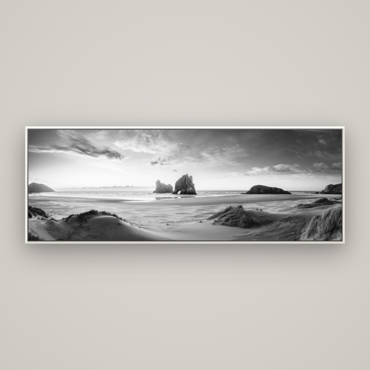 Sands of Time, Wharariki Beach — Basel White, 198×70 cm. New Zealand fine art wall art by Stephen Milner.