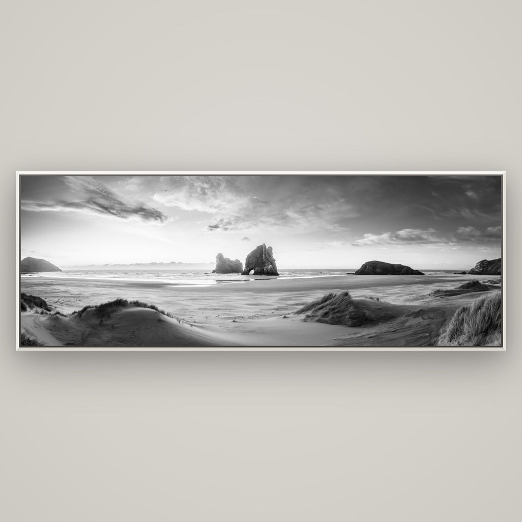 Sands of Time, Wharariki Beach — Basel White, 198×70 cm. New Zealand fine art wall art by Stephen Milner.