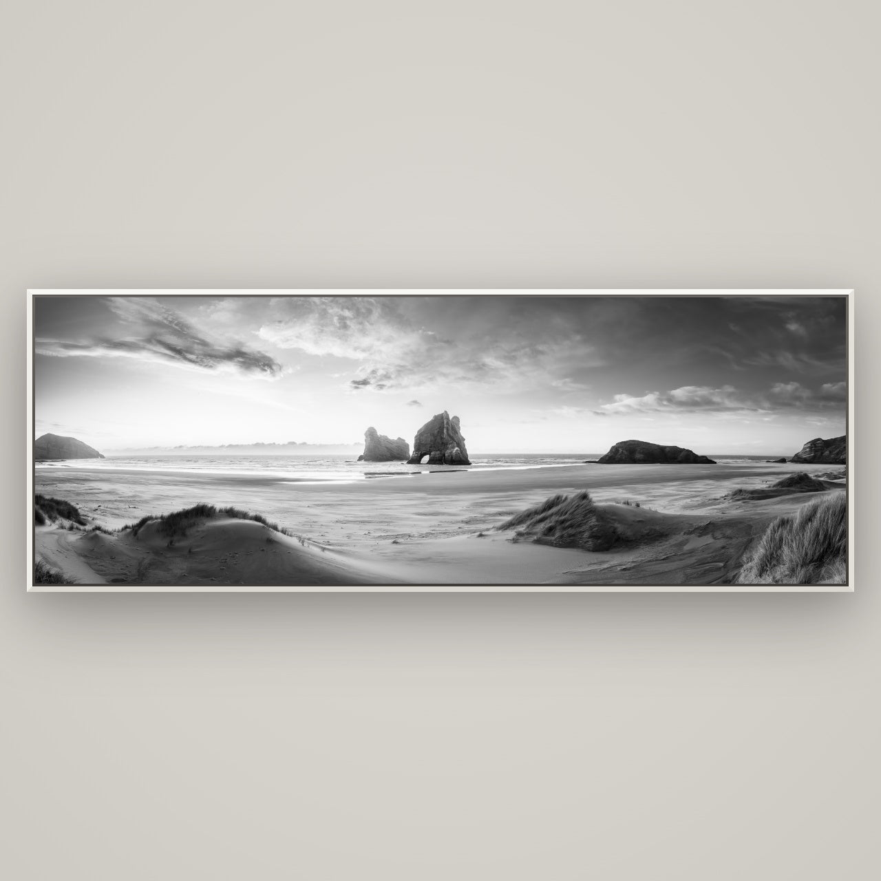 Sands of Time, Wharariki Beach — Basel White, 198×70 cm. New Zealand fine art wall art by Stephen Milner.