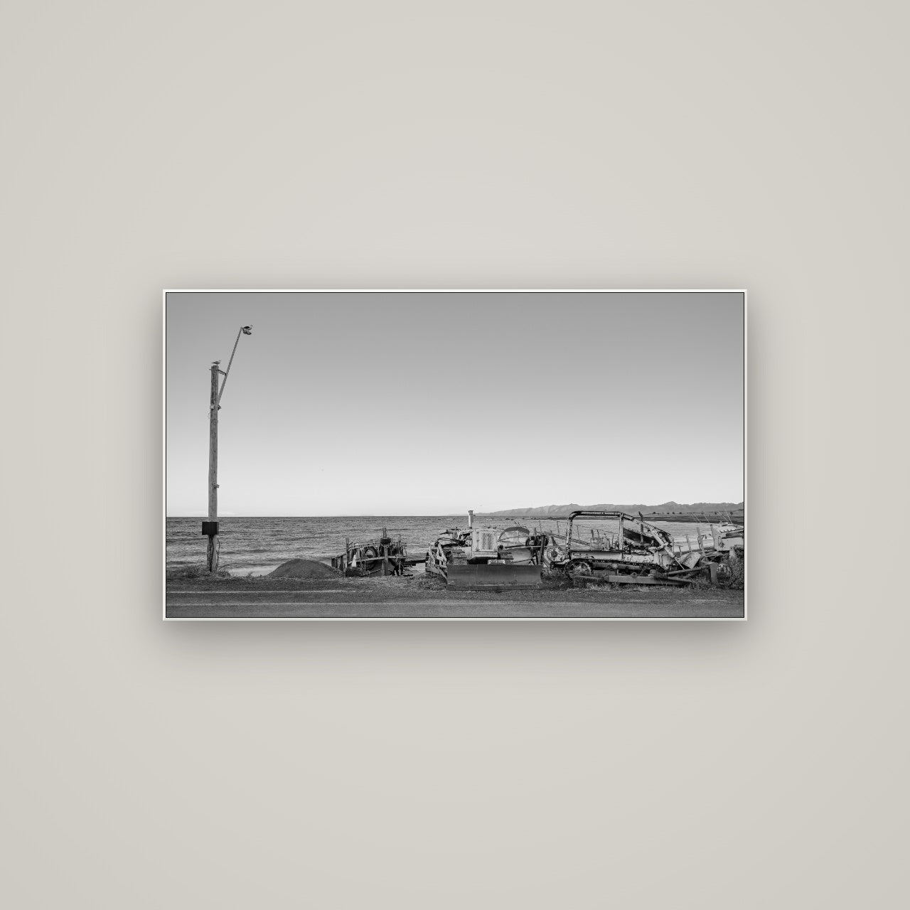 Seaside Work, Cape Palliser — ArtBox White, 107×60 cm. New Zealand fine art wall art by Stephen Milner.