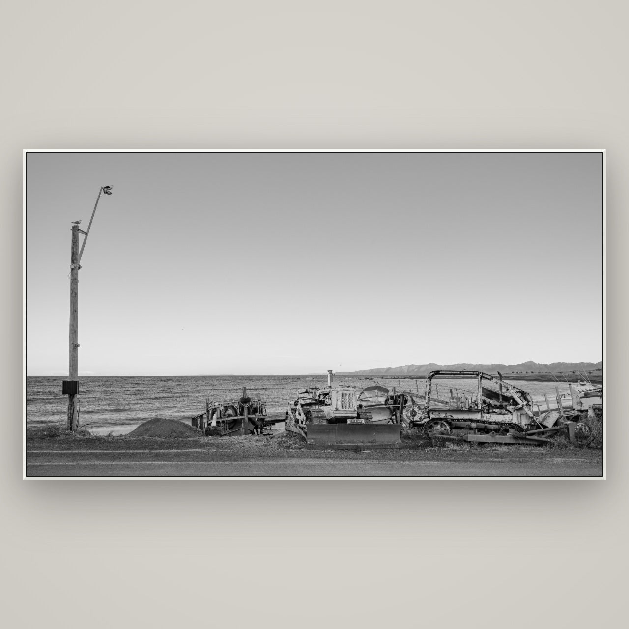 Seaside Work, Cape Palliser — ArtBox White, 196×110 cm. New Zealand fine art wall art by Stephen Milner.