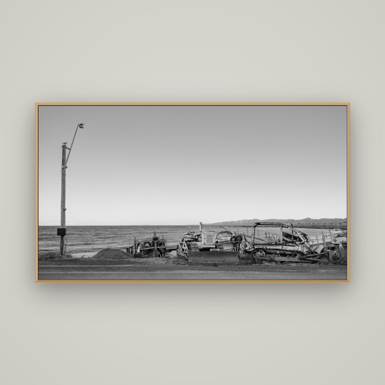 Seaside Work, Cape Palliser, Basel Natural Oak, 160×90 cm. New Zealand fine art wall art by Stephen Milner.