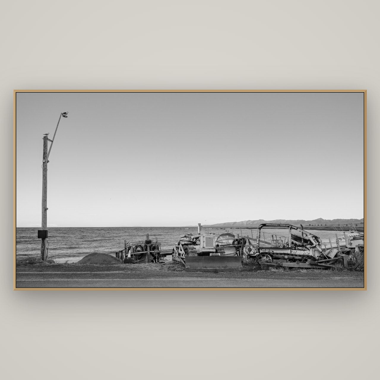 Seaside Work, Cape Palliser, Basel Natural Oak, 196×110 cm. New Zealand fine art wall art by Stephen Milner.