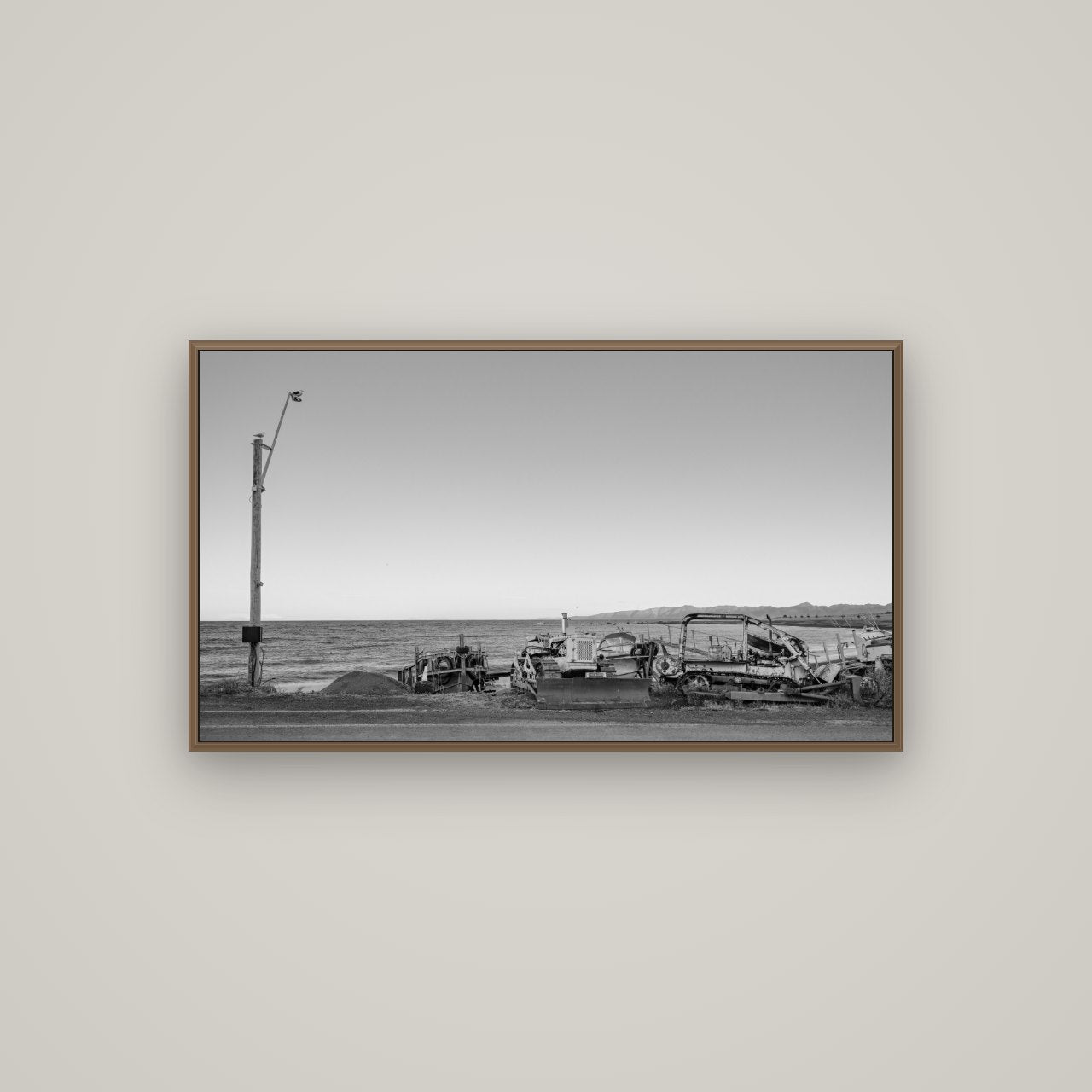 Seaside Work, Cape Palliser, Basel Walnut, 107×60 cm. New Zealand fine art wall art by Stephen Milner.