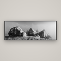 Sentinels in the Mist, Castle Hill — Basel Black Matte, 198×70 cm. New Zealand fine art wall art by Stephen Milner.