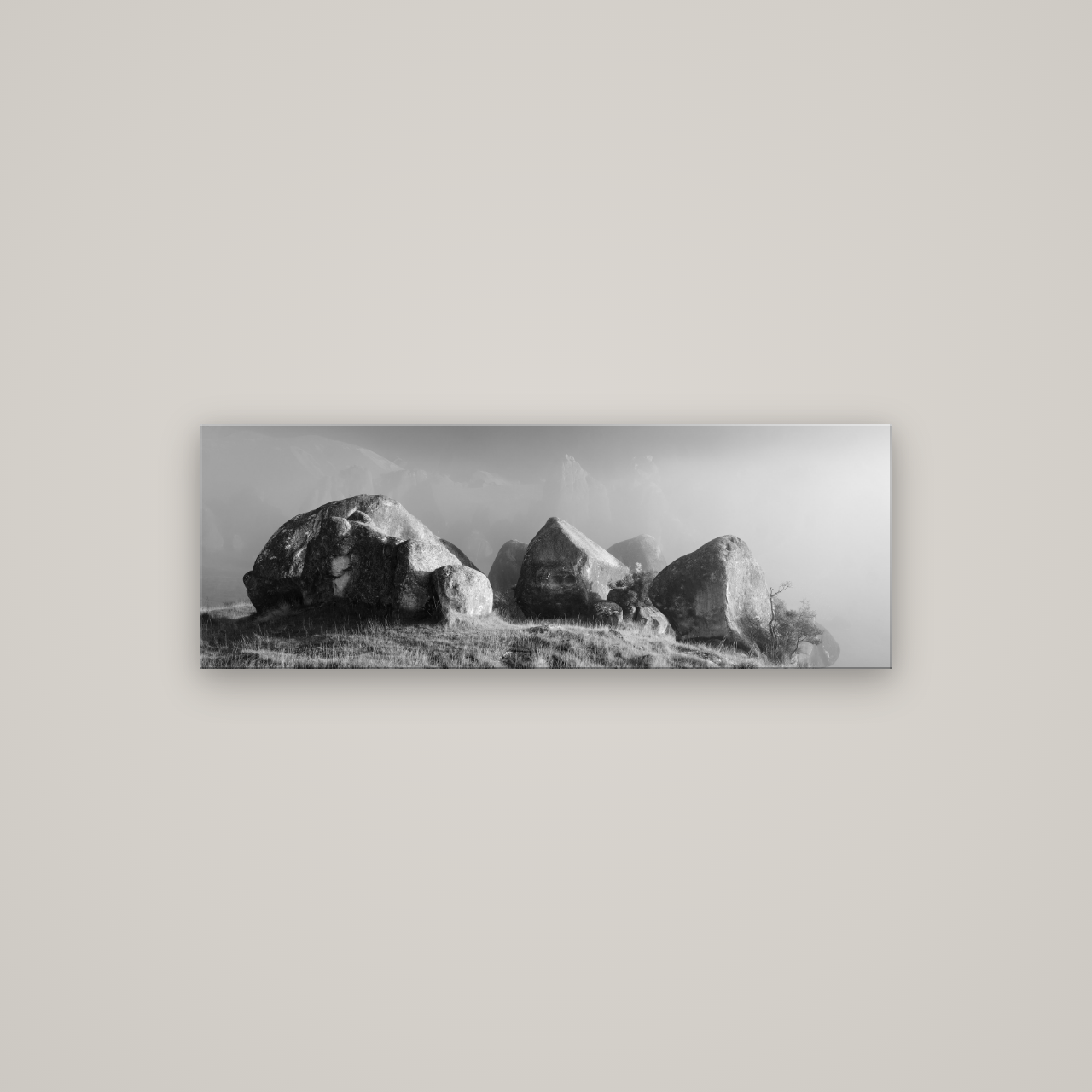 Sentinels in the Mist, Castle Hill — No frame, 113×40 cm. New Zealand fine art wall art by Stephen Milner.